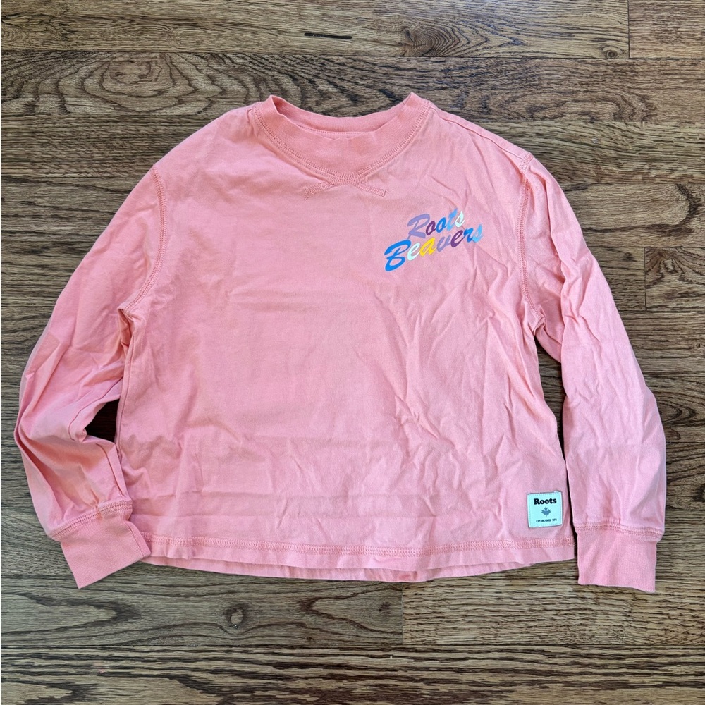 NWOT Roots Coral Pink Long-Sleeve Kids Crewneck Top